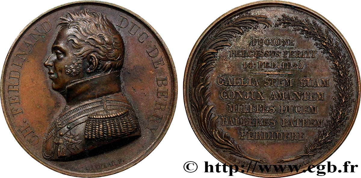 LUDWIG XVIII Médaille, Mort de Charles Ferdinand duc de Berry fVZ