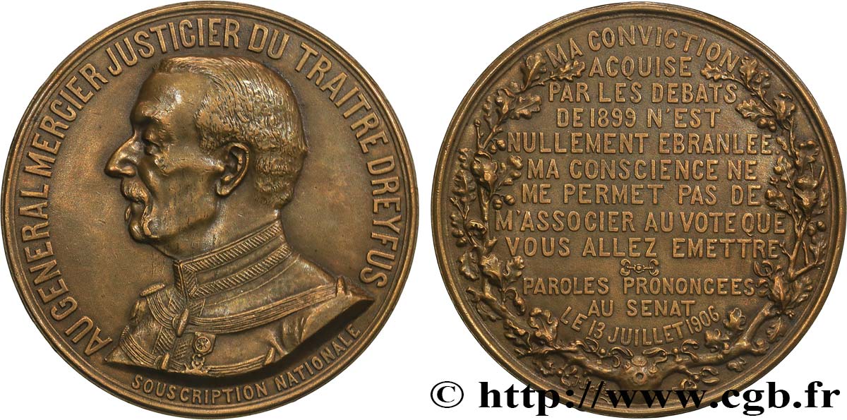 TERZA REPUBBLICA FRANCESE Médaille, général Mercier q.SPL