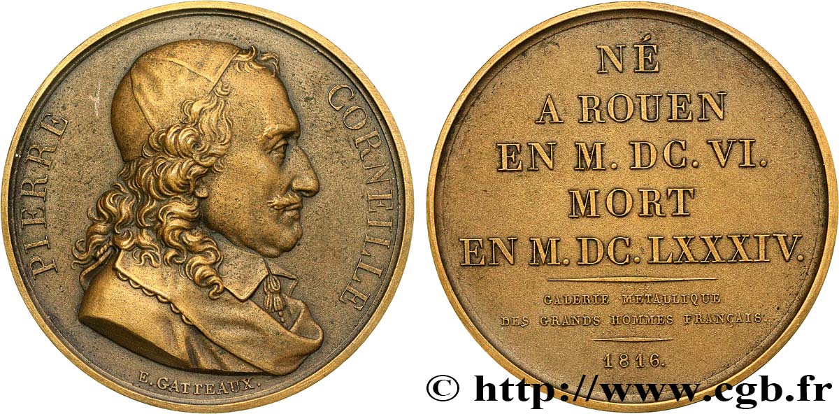 METALLIC GALLERY OF THE GREAT MEN FRENCH Médaille, Pierre Corneille AU