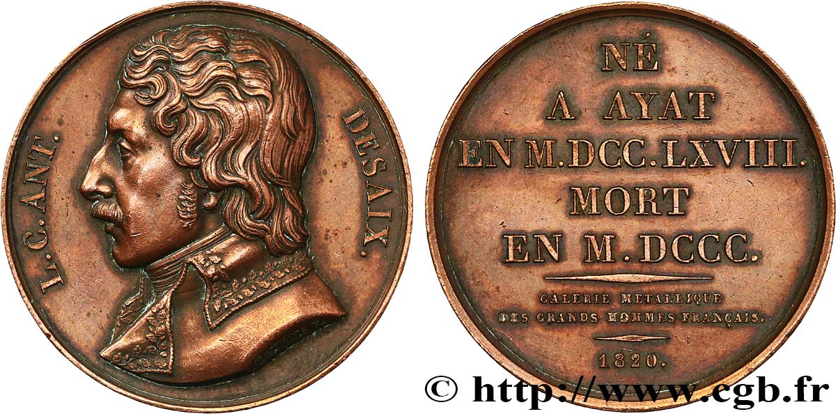 METALLIC GALLERY OF THE GREAT MEN FRENCH Médaille, Louis Charles Antoine Desaix XF