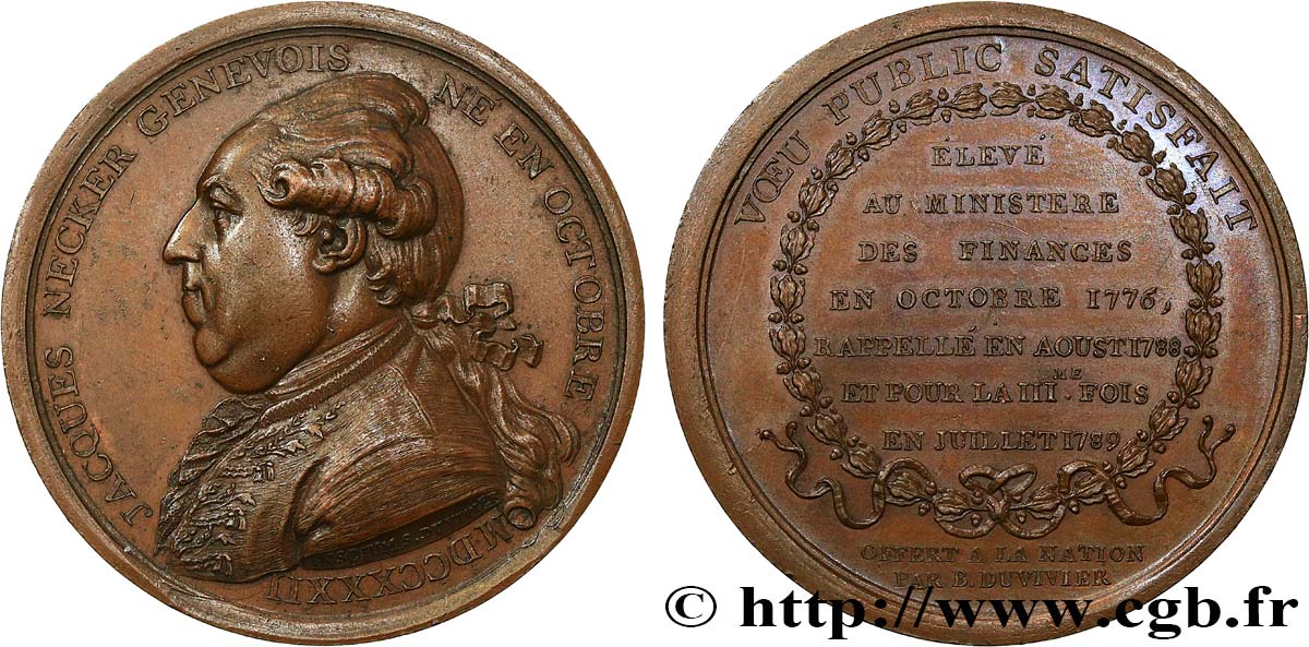 LOUIS XVI (MONARQUE CONSTITUTIONNEL)  Médaille, Jacques Necker TTB+/SUP+