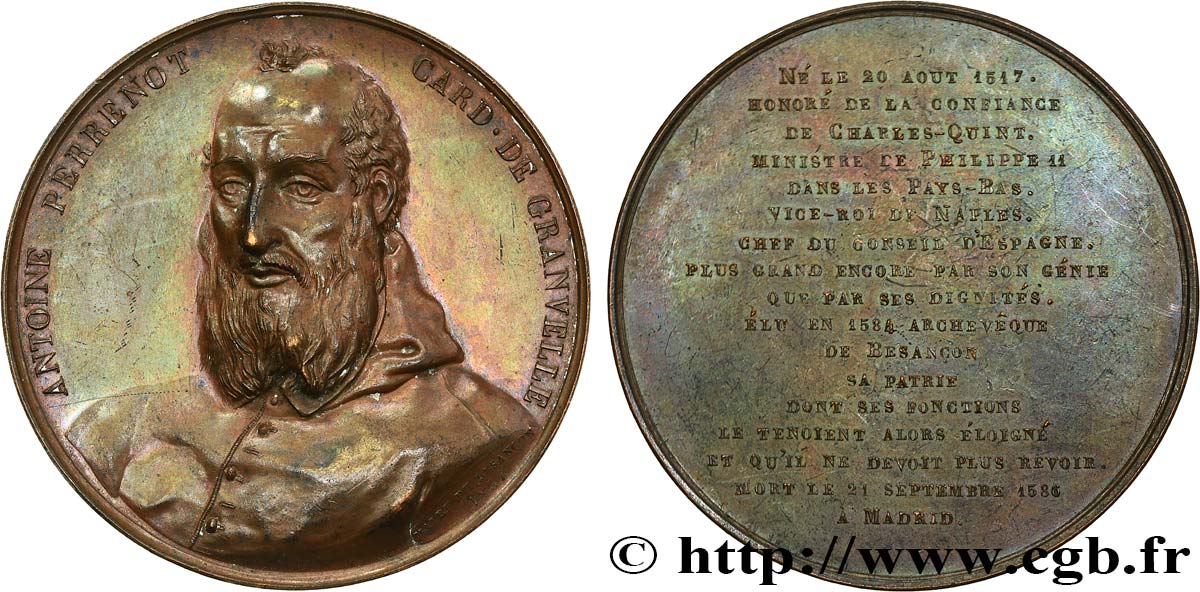 CHARLES QUINT Médaille, Antoine Perrenot de Granvelle EBC