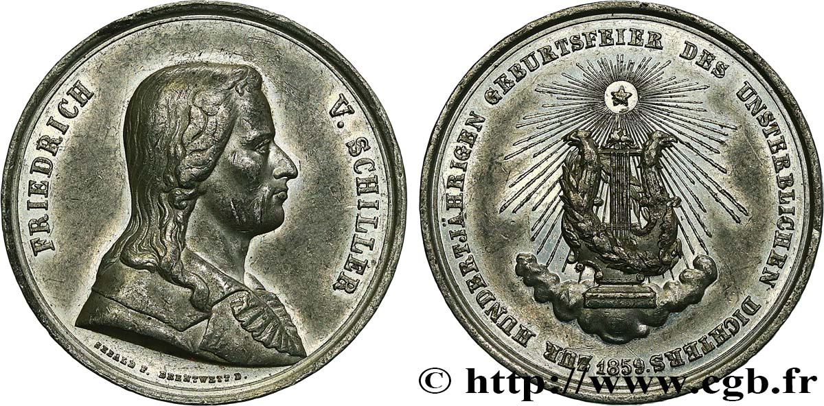 LITTÉRATURE : ÉCRIVAINS/ÉCRIVAINES - POÈTES Médaille, Centenaire de Friedrich von Schiller TTB