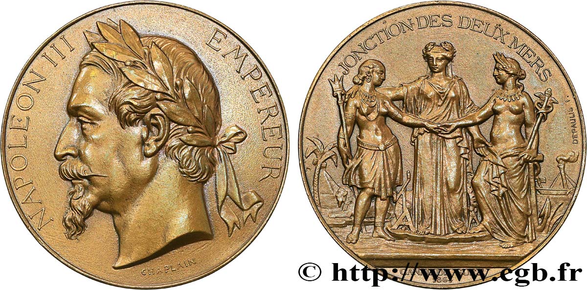 SECOND EMPIRE Médaille, Arbitrage de Napoléon III pour le Canal de Suez, refrappe TTB+