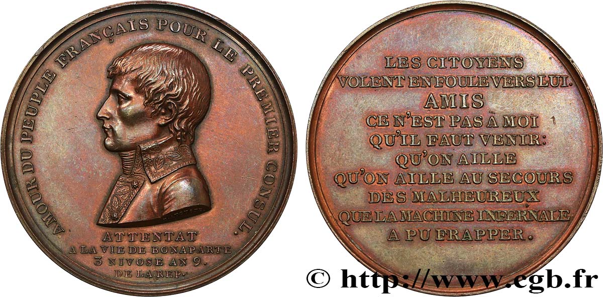CONSULAT Médaille, Attentat à la vie de Bonaparte TTB+