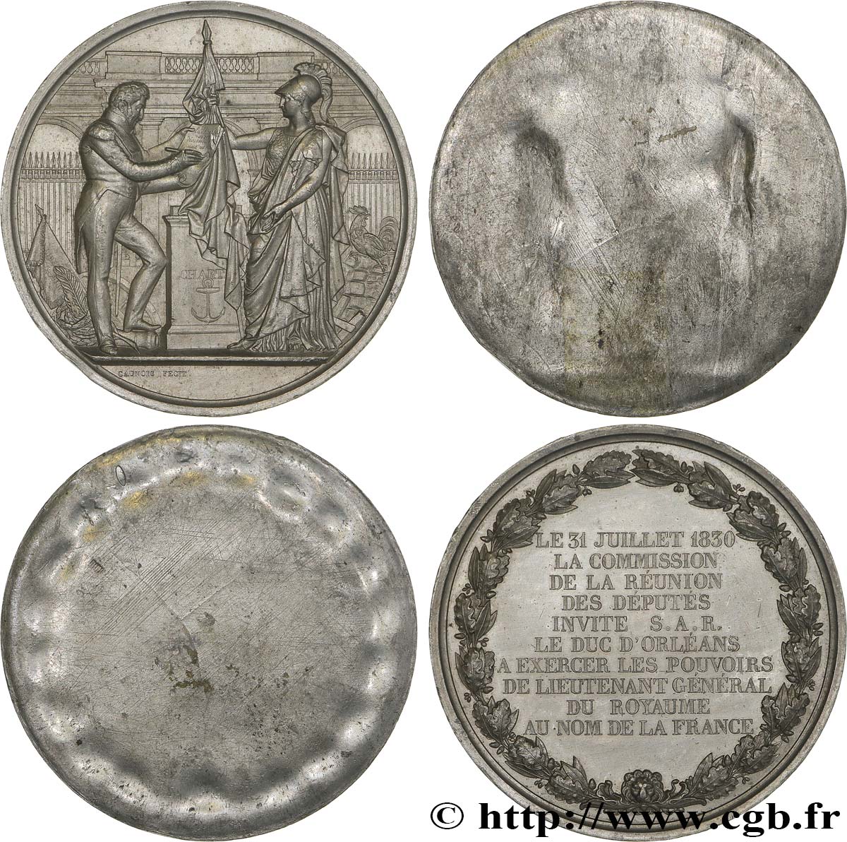 LOUIS-PHILIPPE Ier Médaille, Proclamation de la Lieutenance générale du royaume, lot de 2 tirages unifaces SUP