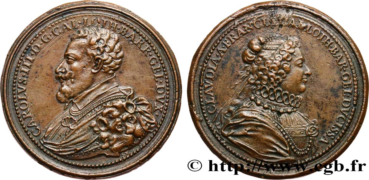 DUCHY OF LORRAINE - CHARLES III THE GREAT DUKE Médaille, Charles III duc de Lorraine et sa femme, Claude de France XF