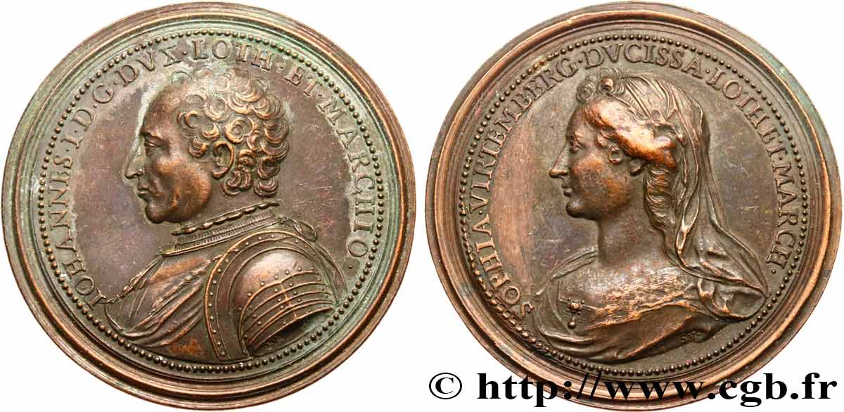 LORRAINE - DUCHY OF LORRAINE - JOHN I Médaille, Jean Ier de Lorraine et Sophie de Württemberg XF
