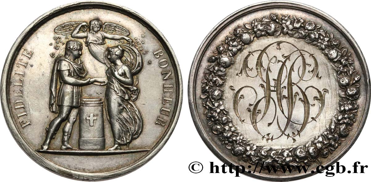 AMOUR ET MARIAGE Médaille de mariage, Fidélité et Bonheur TTB