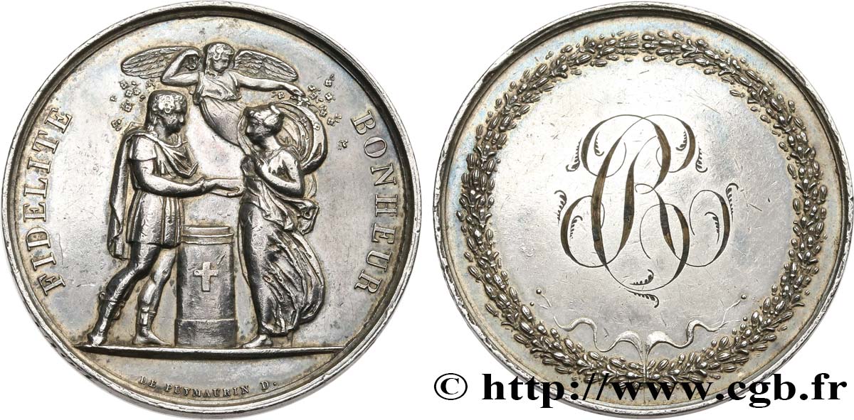 AMOUR ET MARIAGE Médaille de mariage, Fidélité et Bonheur TTB