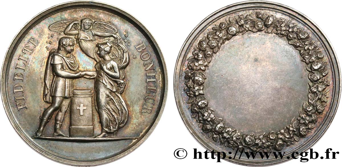 AMOUR ET MARIAGE Médaille de mariage, Fidélité et Bonheur TTB