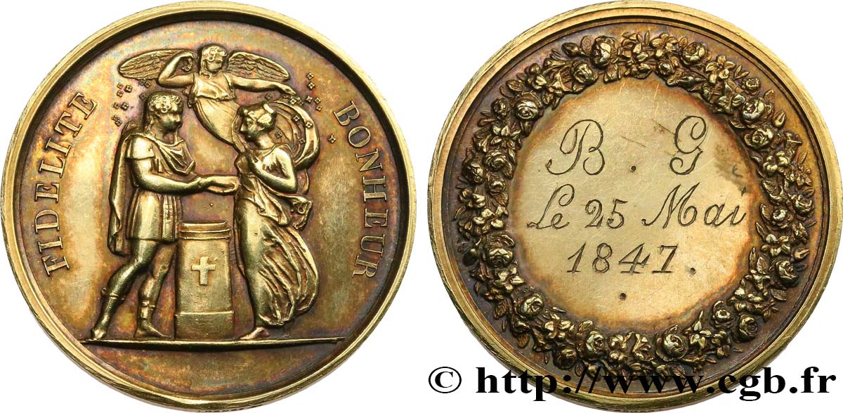 AMOUR ET MARIAGE Médaille de mariage, Fidélité et Bonheur TTB