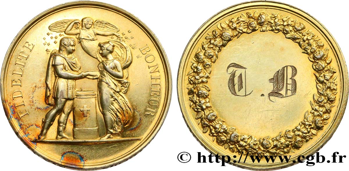 AMOUR ET MARIAGE Médaille de mariage, Fidélité et Bonheur TTB+