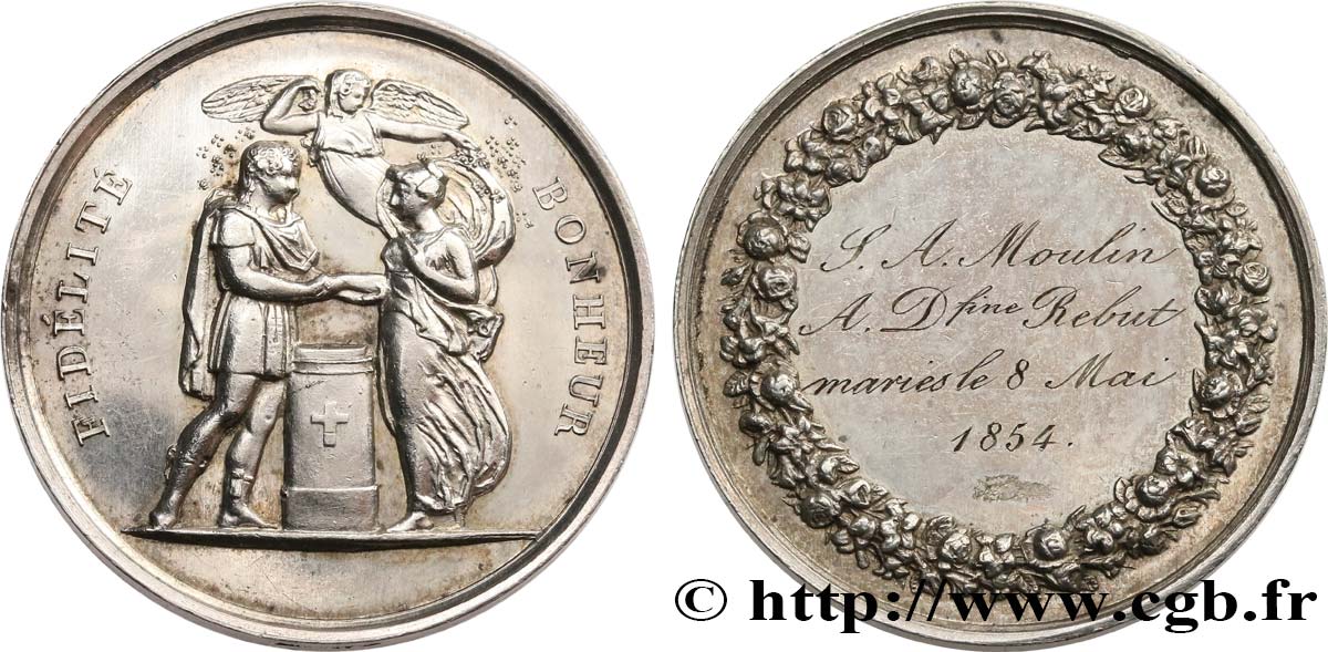 AMOUR ET MARIAGE Médaille de mariage, Fidélité et Bonheur TTB