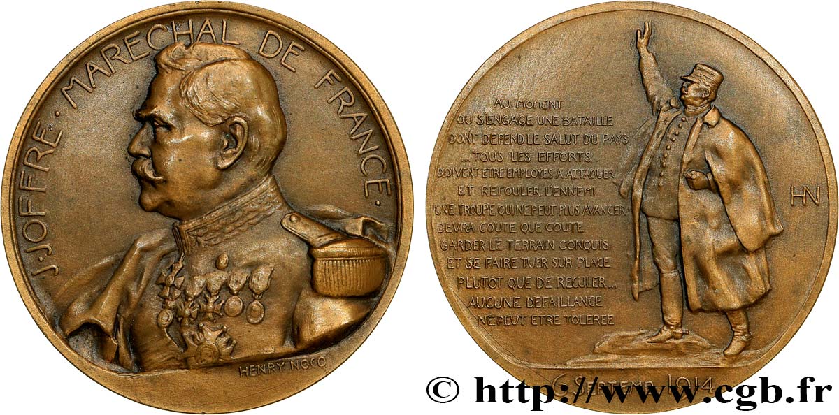 TROISIÈME RÉPUBLIQUE Médaille, Maréchal Joffre, Discours de la bataille de la Marne TTB+
