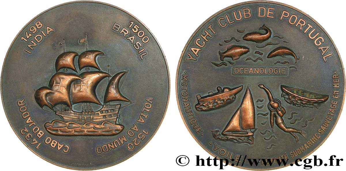 CINQUIÈME RÉPUBLIQUE Médaille, Yacht Club de Portugal, Océanologie TTB+