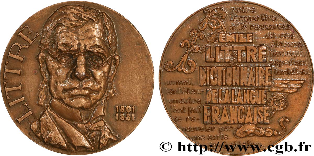 VARIOUS CHARACTERS Médaille, Emile Littre, Dictionnaire de la langue française fVZ