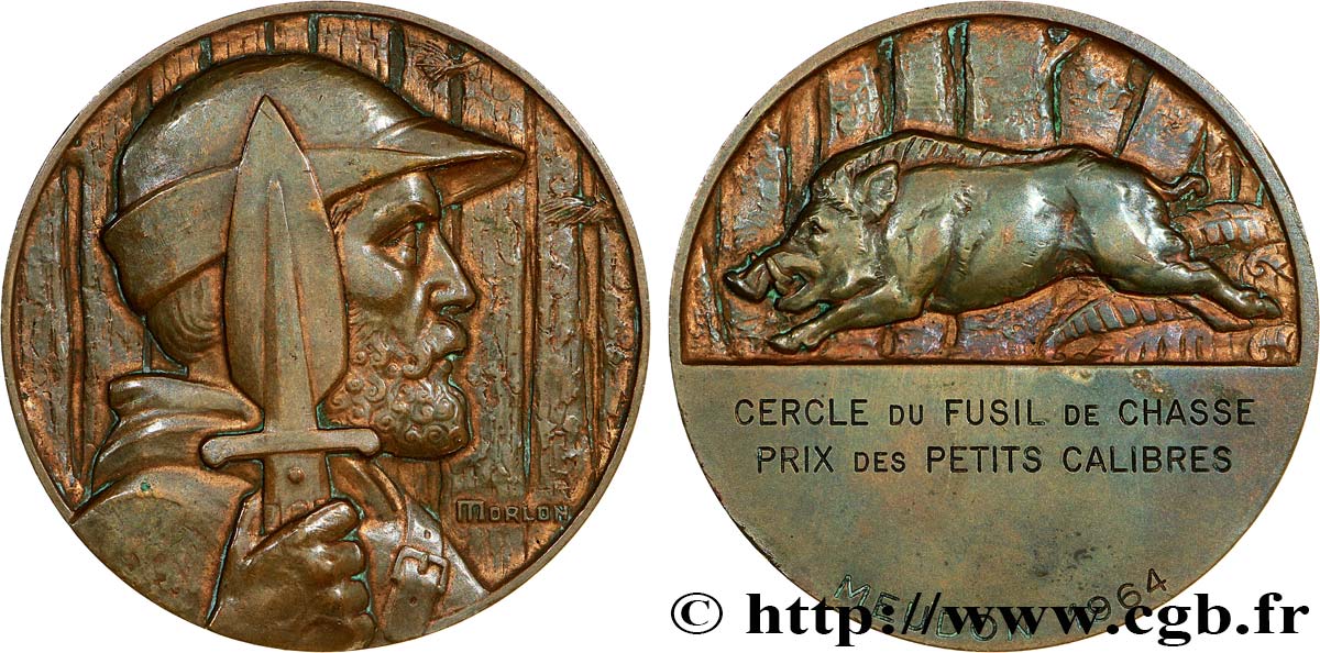 QUINTA REPUBLICA FRANCESA Médaille, Cercle du fusil de chasse, Prix des petits calibres MBC