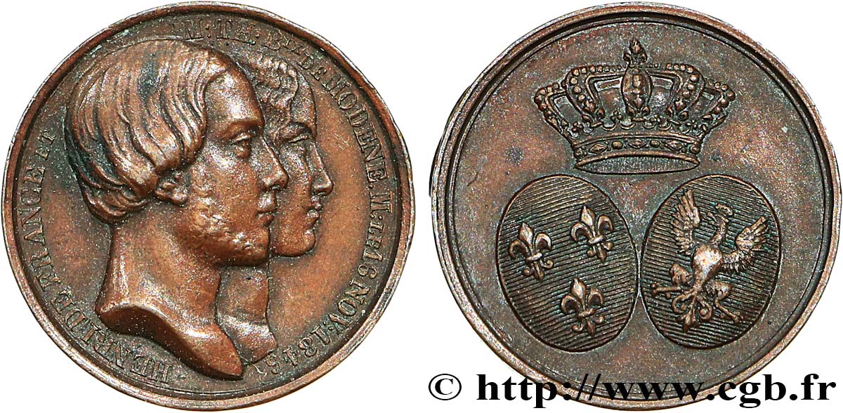 LOUIS-PHILIPPE Ier Médaille, Mariage d’Henri de France et Marie Thérèse de Modène TTB+