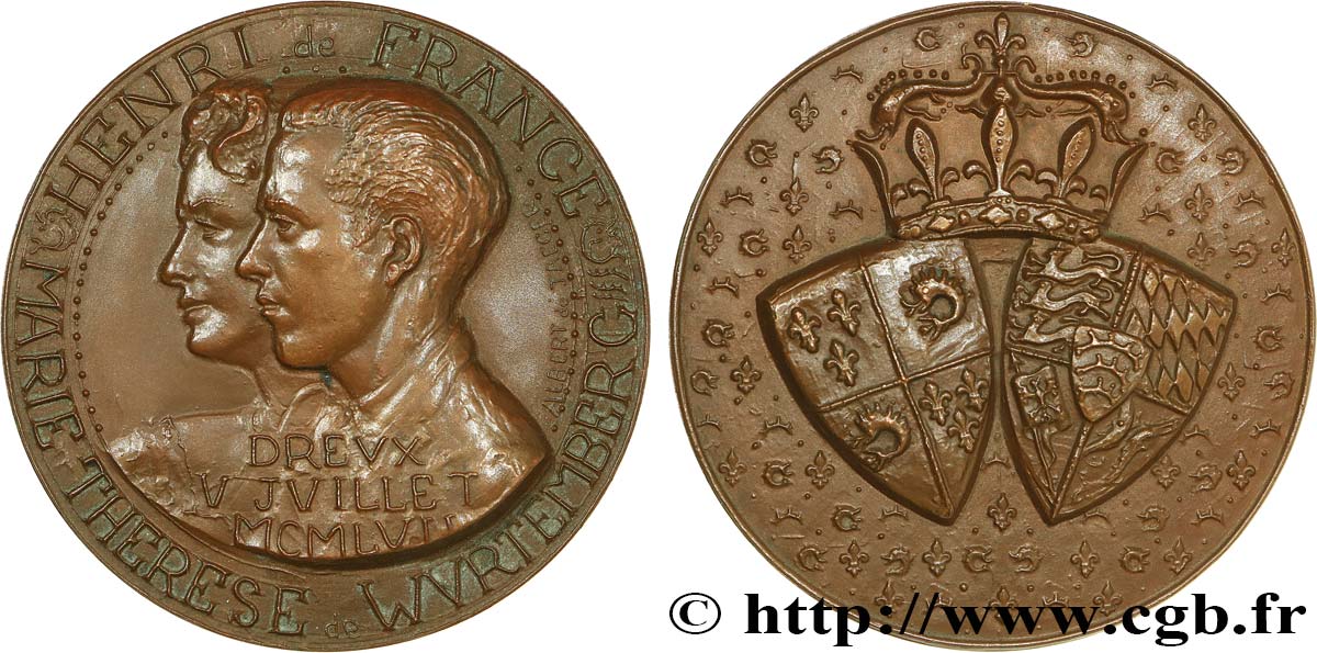AMOUR ET MARIAGE Médaille, Mariage d’Henri de France et de Marie-Thérèse de Wurtemberg SUP