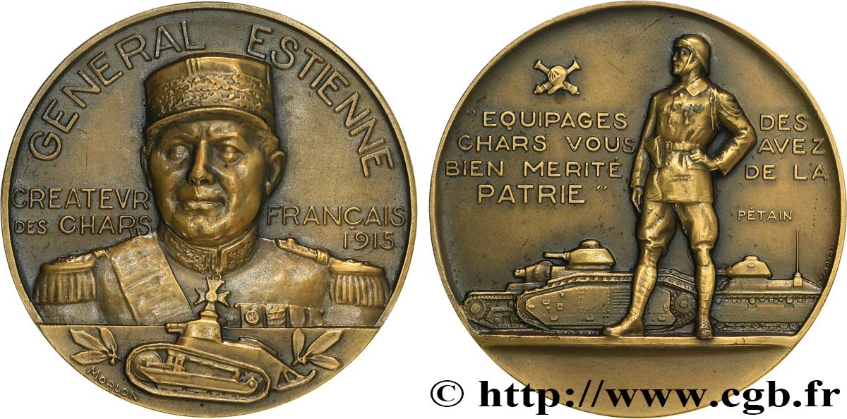 III REPUBLIC Médaille, Général Jean Estienne AU