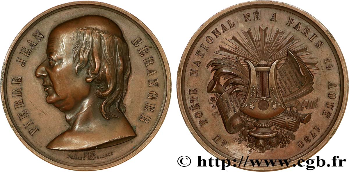 SECOND EMPIRE Médaille, Pierre Jean Béranger AU