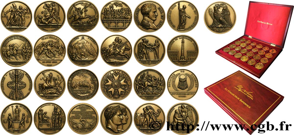 PREMIER EMPIRE Coffret de 24 médailles, refrappe, Histoire de Napoléon Ier TTB+