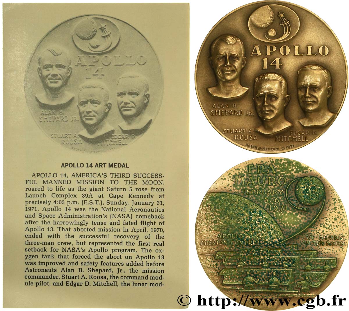 CONQUÊTE DE L ESPACE - EXPLORATION SPATIALE Médaille, Apollo 14 EBC/MBC