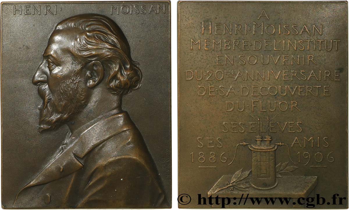 SCIENCES & SCIENTIFIQUES Plaquette, Henri Moissan, 20e anniversaire de sa découverte du fluor TTB+