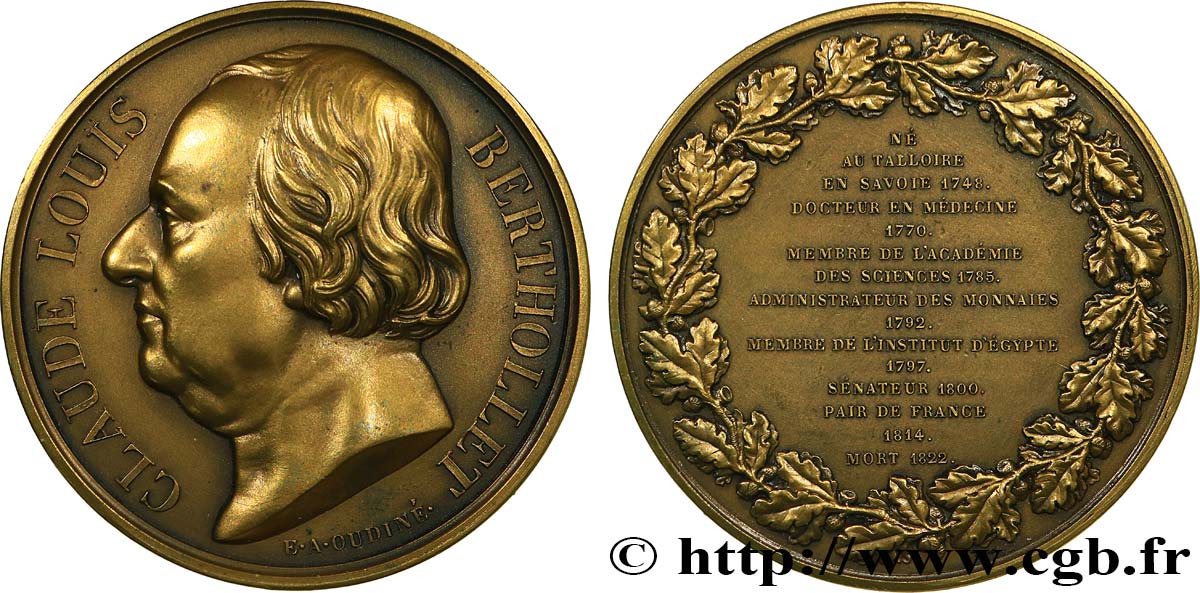 SCIENCES & SCIENTIFIQUES Médaille, Claude Louis Berthollet, refrappe SUP