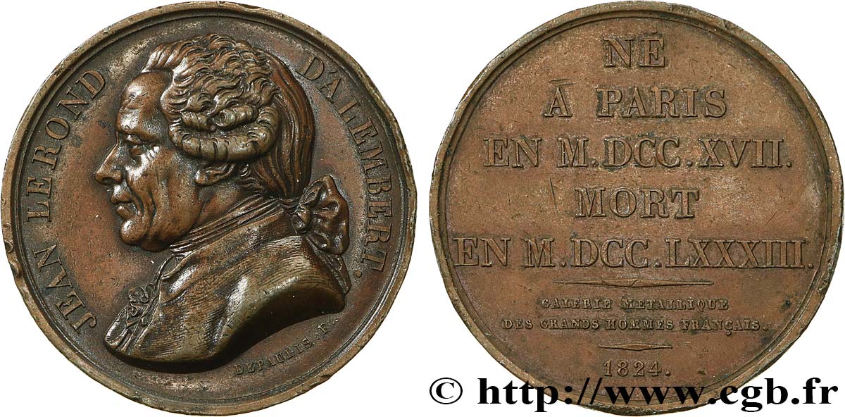GALERIE MÉTALLIQUE DES GRANDS HOMMES FRANÇAIS Médaille, Jean Le Rond d Alembert TTB