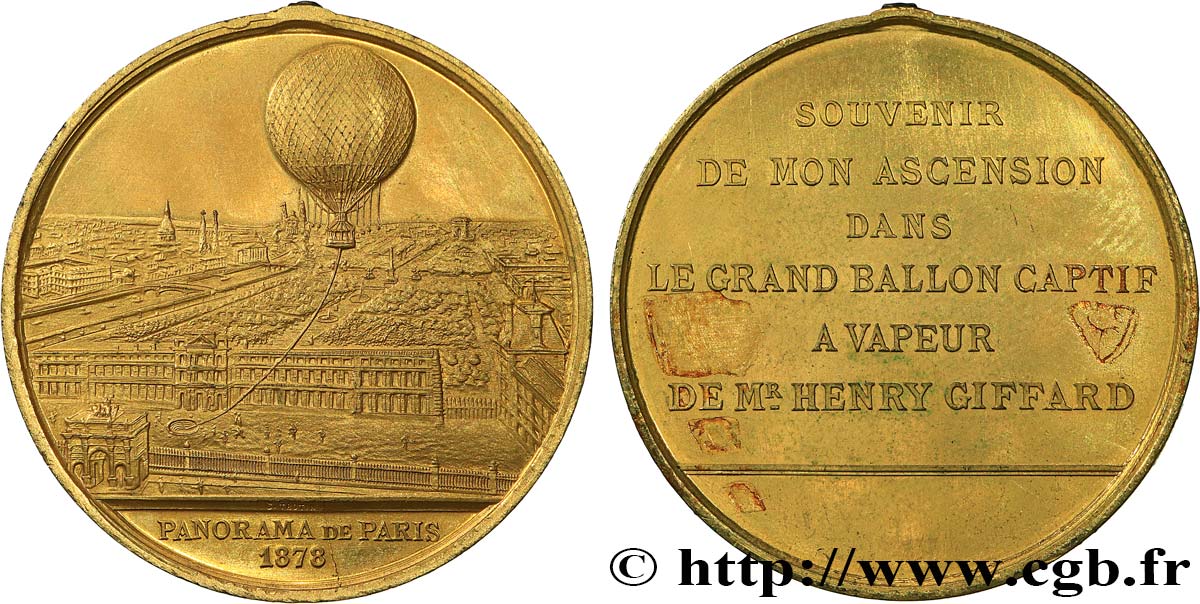 III REPUBLIC Médaille du ballon à vapeur - panorama de Paris AU