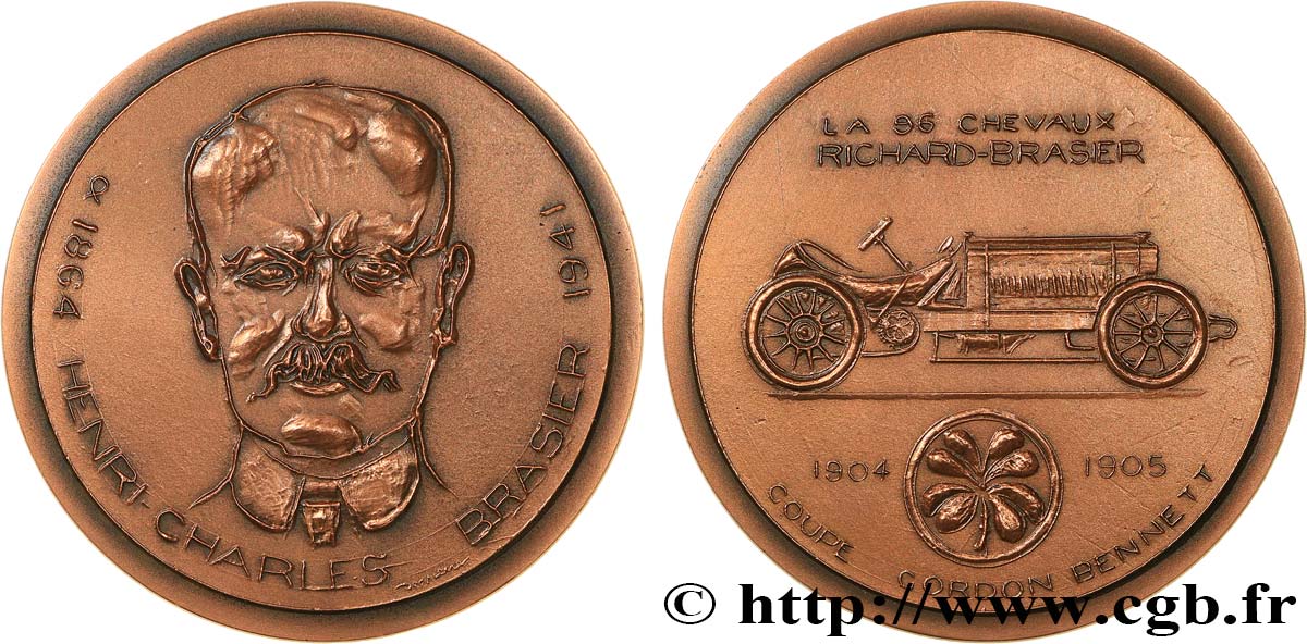 AUTOMOBILES ET VOITURES - PILOTES ET INVENTIONS Médaille, Charles-Henri Brasier, Coupe automobile Gordon Bennett SUP
