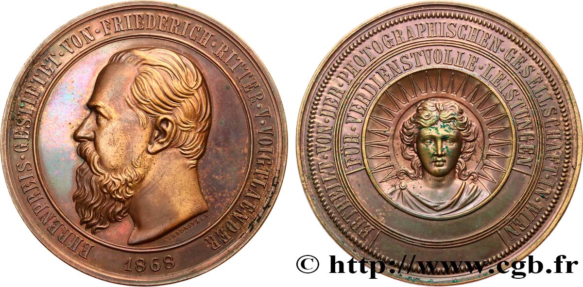 SCIENCES & SCIENTIFIQUES Médaille de récompense, Friedrich Ritter von Voigtländer, Société photographique de Vienne SS