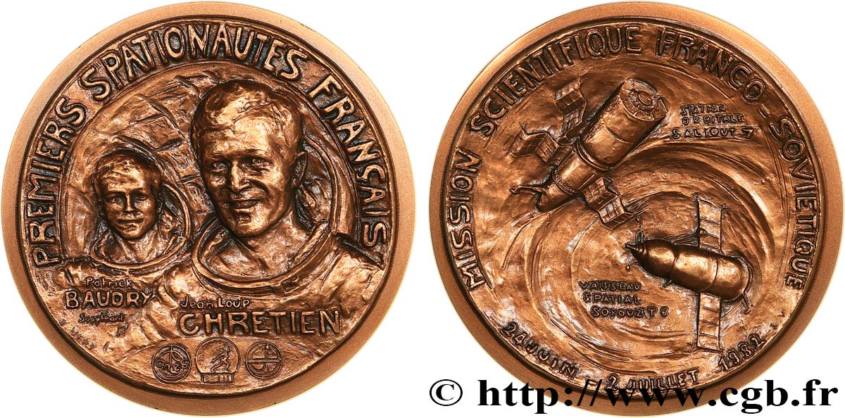 CONQUÊTE DE L ESPACE - EXPLORATION SPATIALE Médaille, Les premiers spationautes français EBC