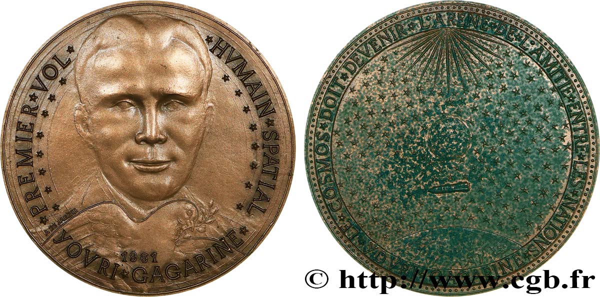 CONQUÊTE DE L ESPACE - EXPLORATION SPATIALE Médaille, Youri Gagarine, Premier vol humain spatial AU