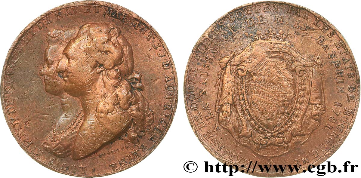 LOUIS XVI Médaille, naissance du Dauphin et mariage des douze filles de Perpignan B