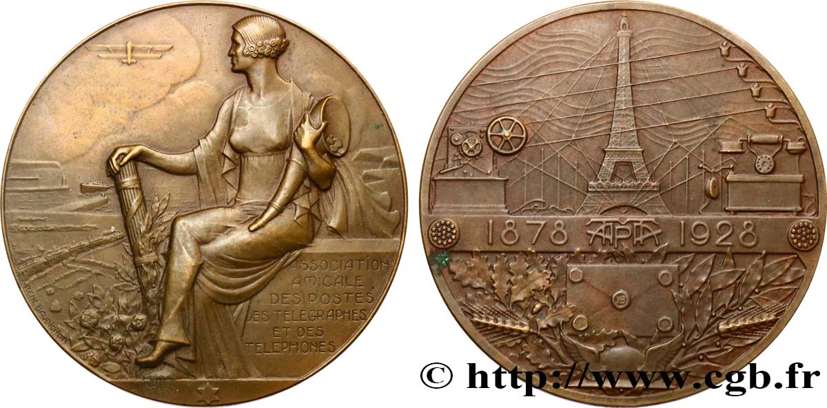 TROISIÈME RÉPUBLIQUE Médaille, Association Amicale des Postes des Télégraphes et des Téléphones TTB+