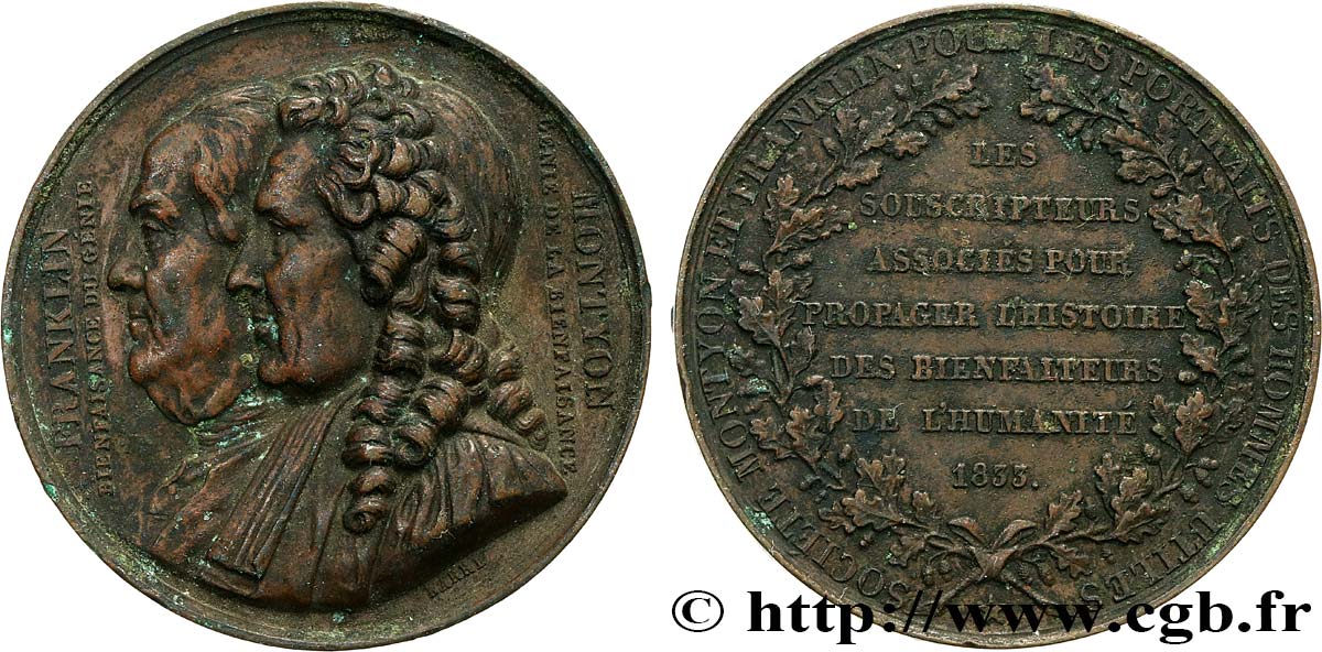 LOUIS-PHILIPPE Ier Médaille, Société Montyon et Franklin pour les portraits des hommes utiles TTB