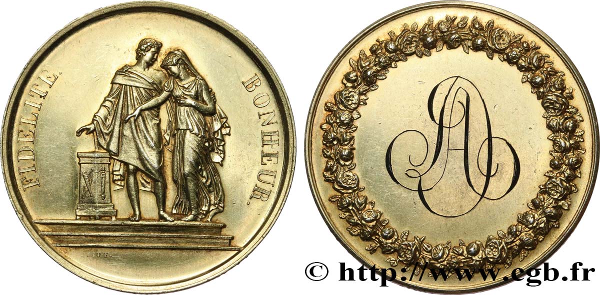 AMOUR ET MARIAGE Médaille de mariage, Fidélité et Bonheur TTB
