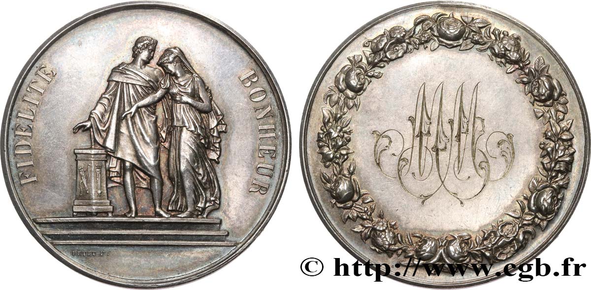 AMOUR ET MARIAGE Médaille de mariage, Fidélité et Bonheur q.SPL