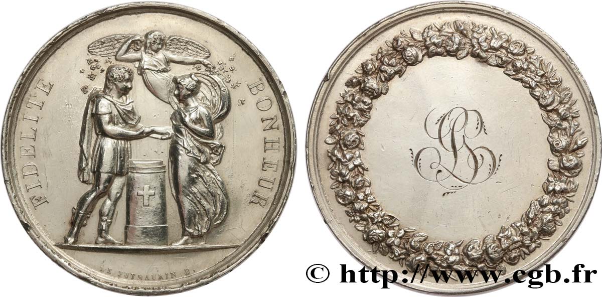 AMOUR ET MARIAGE Médaille de mariage, Fidélité et Bonheur TTB