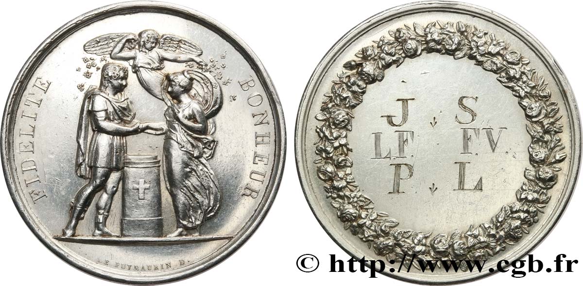 AMOUR ET MARIAGE Médaille de mariage, Fidélité et Bonheur TTB