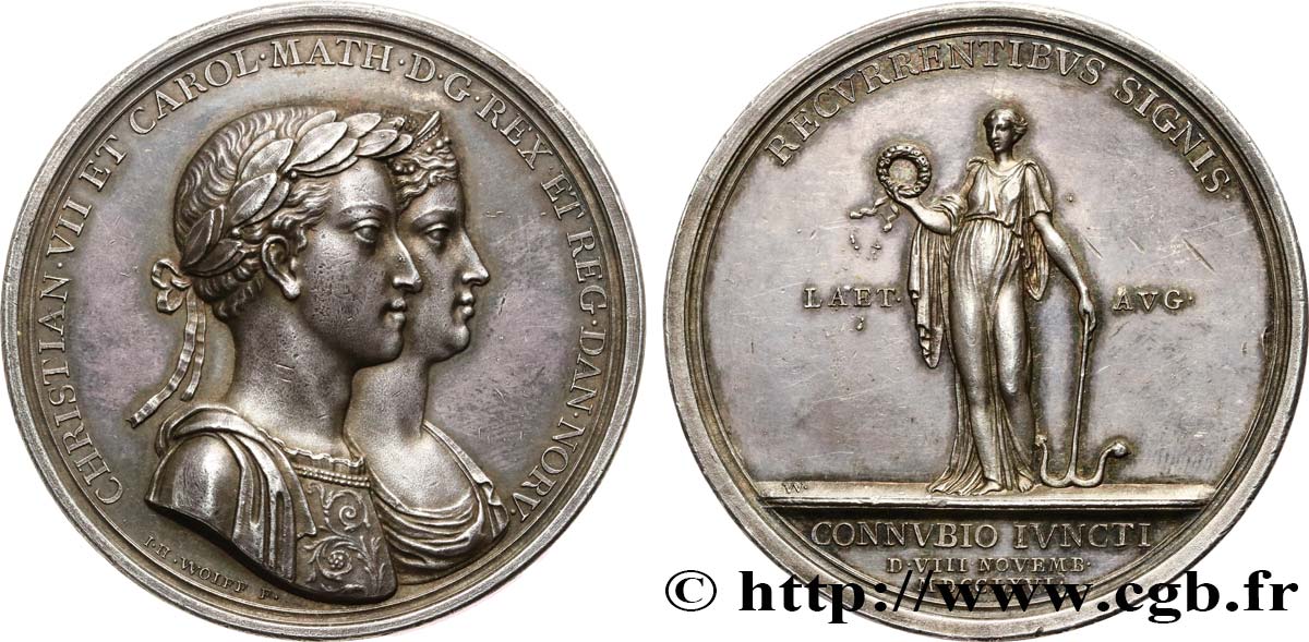ALLEMAGNE - SCHLESWIG-HOLSTEIN - CHRISTIAN VII DE DANEMARK Médaille, Mariage du roi Christian VII du Danemark et Caroline Mathilde de Hanovre fVZ