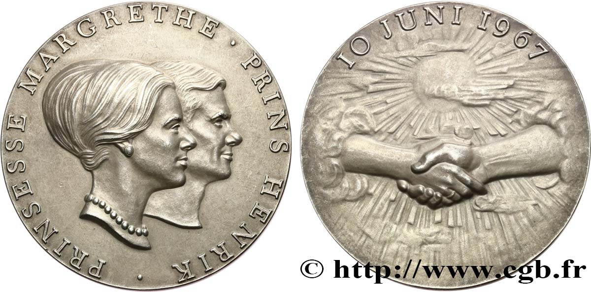 DINAMARCA Médaille, Mariage de Henri de Laborde de Montpezat et de la princesse Margrethe de Danemark SPL