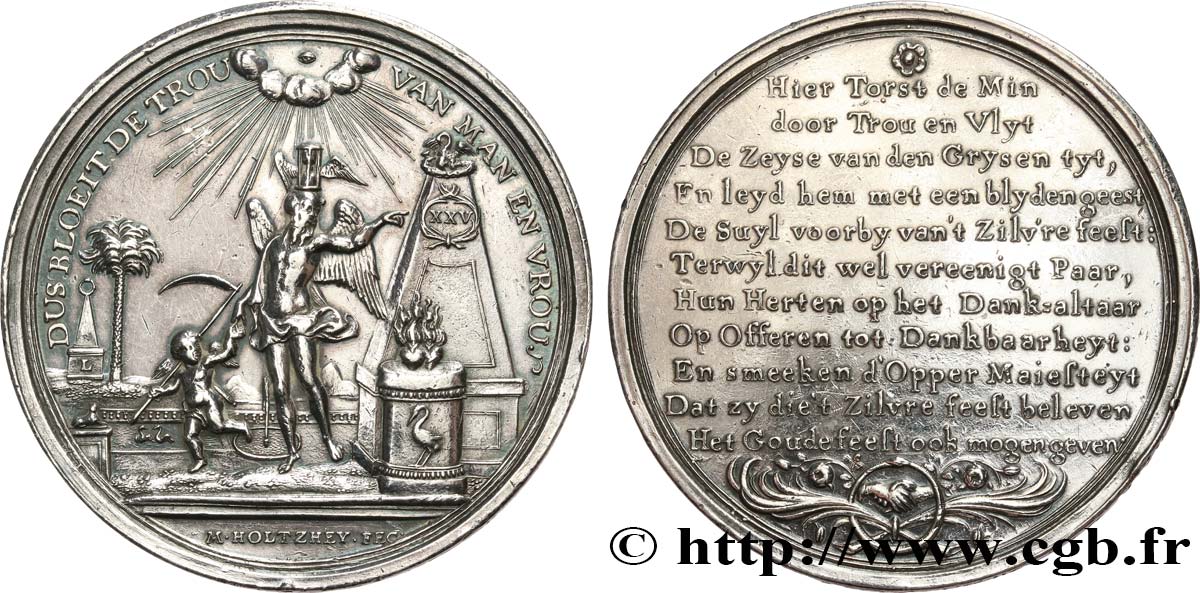 PAYS-BAS - ROYAUME DE HOLLANDE Médaille, Noces d’argent du Baron Nieuwerkt et Jo. Hogewaard TTB