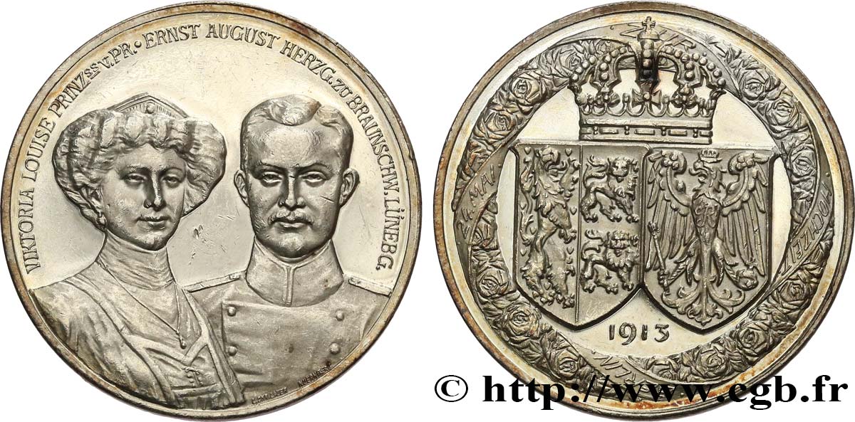 ALEMANIA - BRUNSWICK-LUNEBURGO-CALENBERG Médaille, Mariage de la Princesse Victoria Louis de Prusse avec le Duc Ernst Auguste de Brunswick-Lünebourg MBC+/EBC