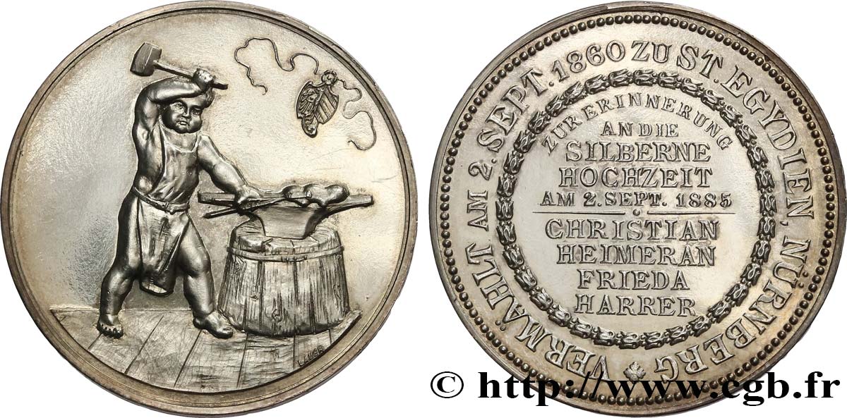DEUTSCHLAND Médaille, Noces d’argent de Christian Hemeran et Frieda Harrer fVZ