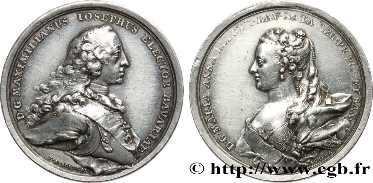 ALEMANIA - ELECTORADO DE BAVIERA - MAXIMILIANO III JOSÉ Médaille, Mariage du Prince Maximilien III Joseph de Bavière avec Marie-Anne de Saxe MBC