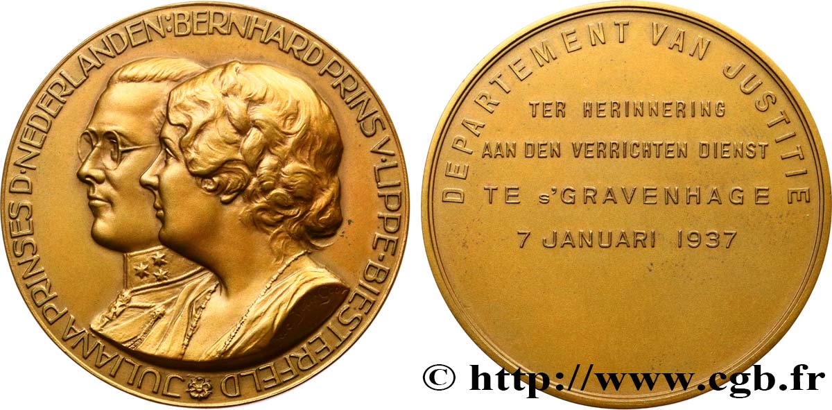 PAESI BASSI - REGNO D OLANDA Médaille, Mariage de son Altesse Royale la Princesse Juliana des Pays-Bas avec le Prince Bernhard de Lippe Biesterfeld SPL